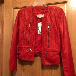 michael kors red leather jacket